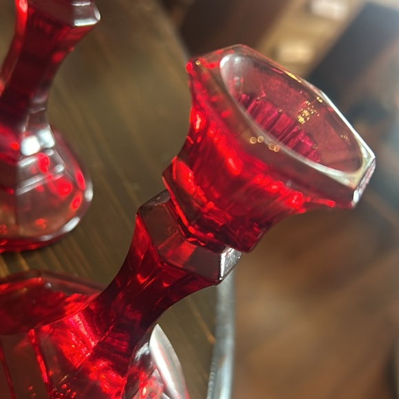 Vintage Indiana Glass Ruby Red Candle Holder - 2 - Picture 8 of 14